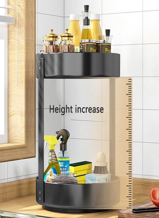 Delavala Rotating Spice Rack 2-Layer Carbon Steel Multi-Functional Storage Rack 360-Degree Countertop Double-Layer Condiment Rack Suitable for Kitchen Cabinet Work Surface Bathroom (2 Layer) - Image 5